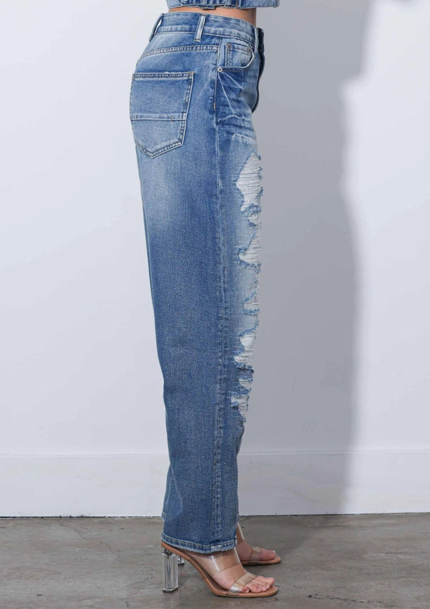 Ripped Slight Barrel Baggy Jeans-Jeans-Vibrant M.i.U-1-Medium Stone-Urbanheer