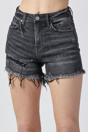 Risen Raw Hem Denim Shorts With Pockets-Risen-Black-S-Urbanheer