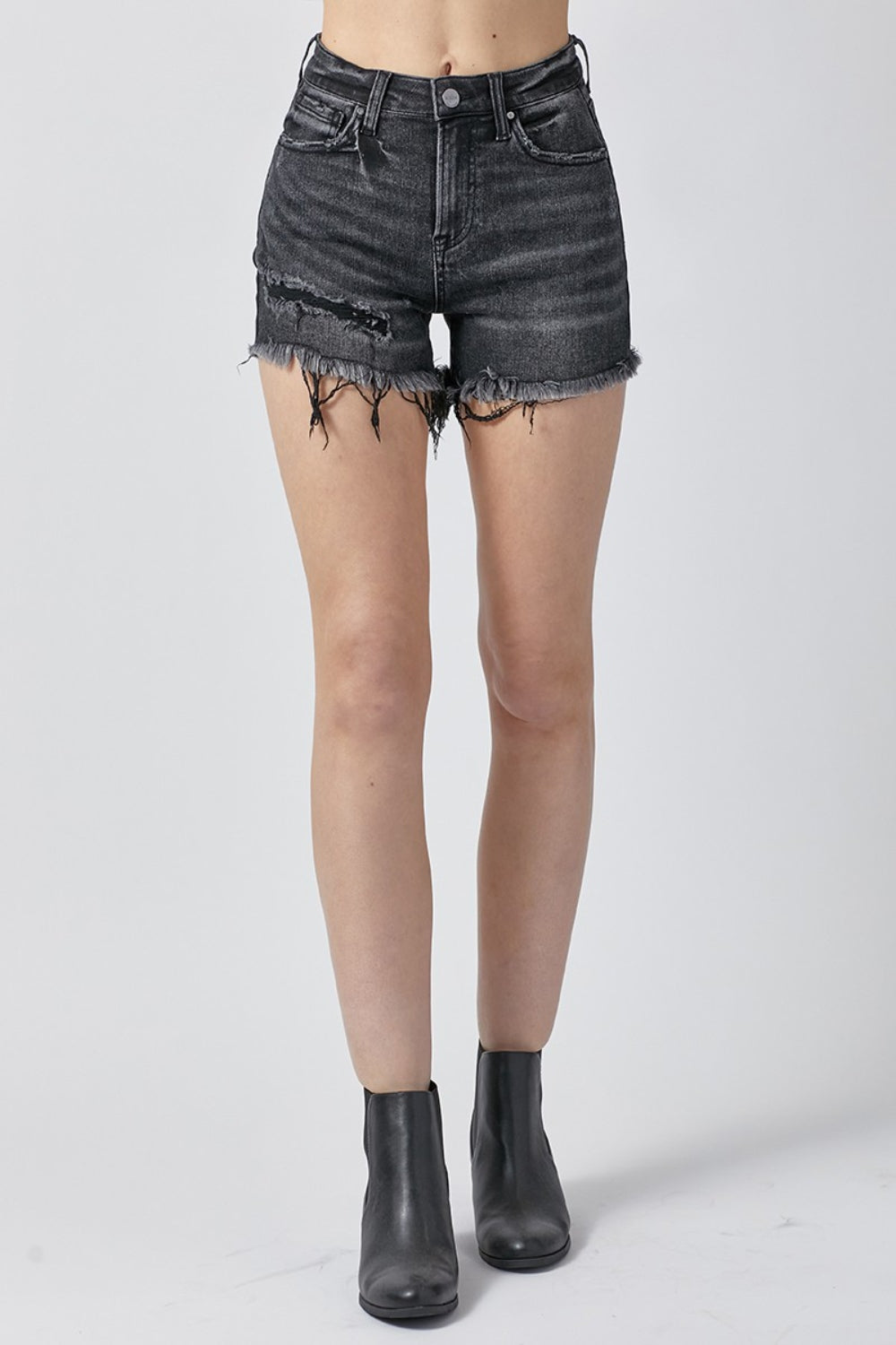 Risen Raw Hem Denim Shorts With Pockets-Risen-Black-S-Urbanheer