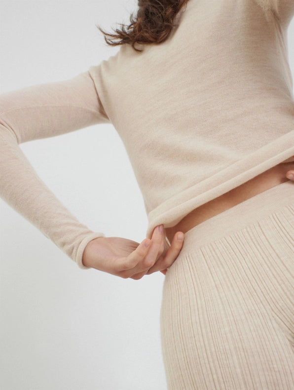 Rita Cashmere Knitted Crew Neck Pullover Ecru-Pullover-Leap Concept-S-Ecru-Urbanheer