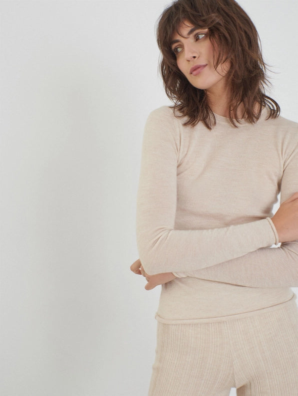 Rita Cashmere Knitted Crew Neck Pullover Ecru-Pullover-Leap Concept-S-Ecru-Urbanheer