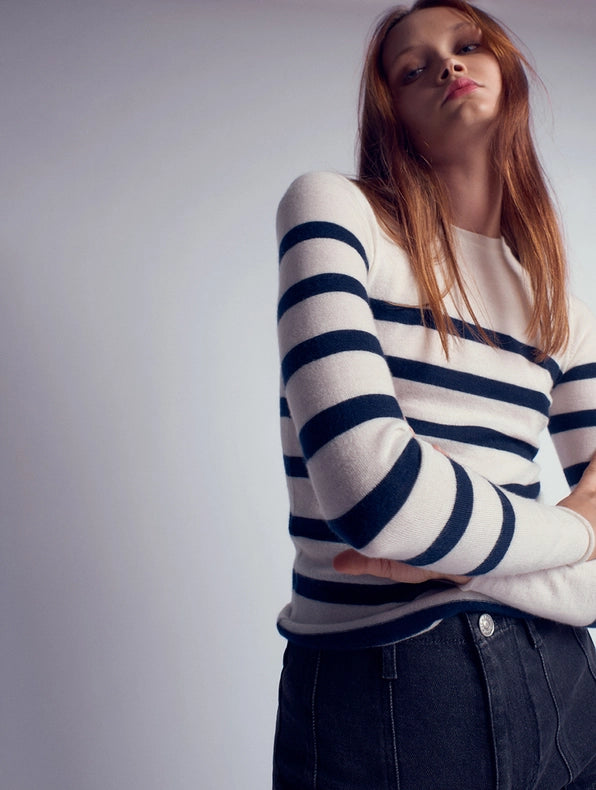 Rita Cashmere Knitted Crew Neck Pullover Stripe-Pullover-Leap Concept-XS-Stripe-Urbanheer