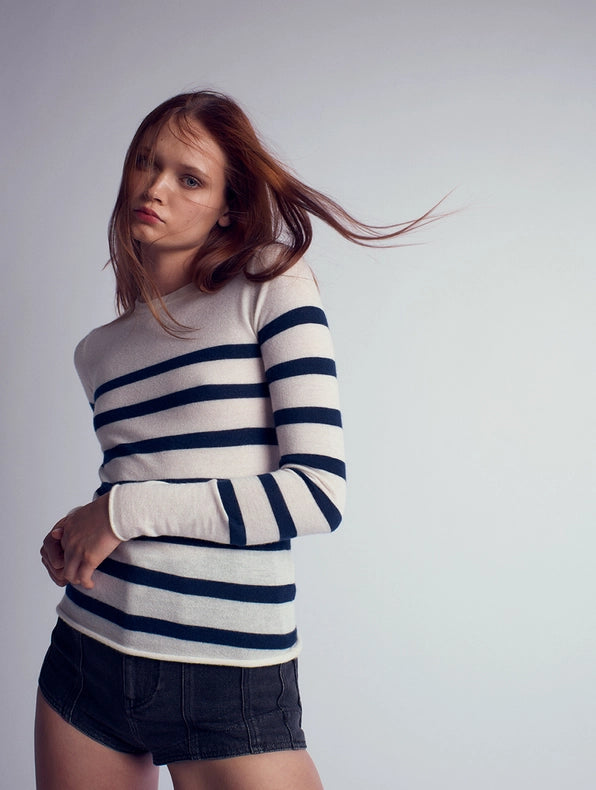 Rita Cashmere Knitted Crew Neck Pullover Stripe-Pullover-Leap Concept-XS-Stripe-Urbanheer