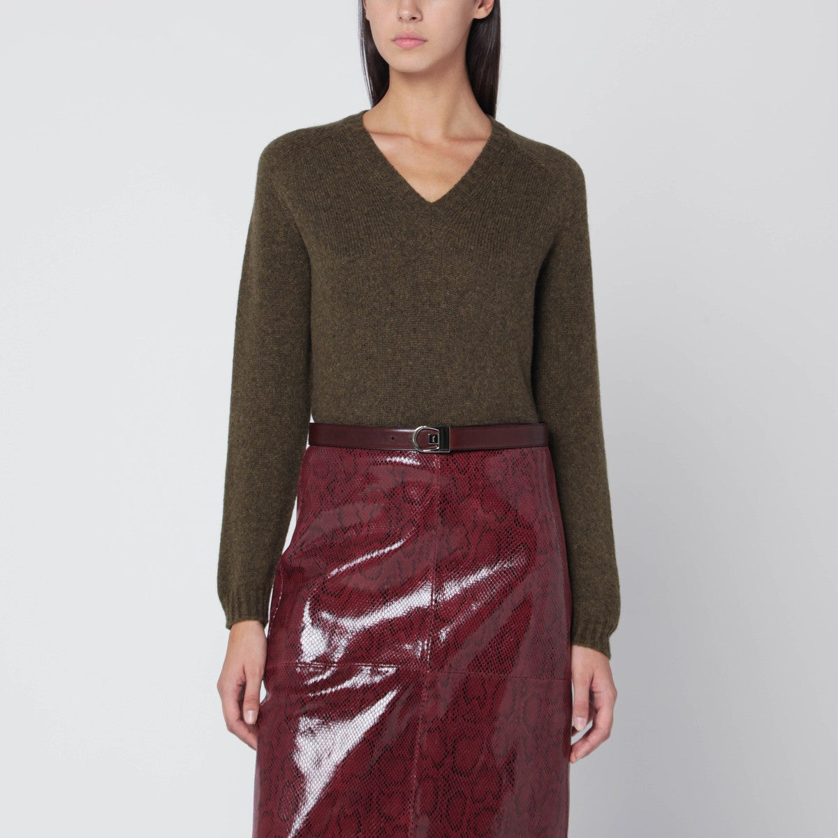 Roberto Collina Military green wool V-neck sweater