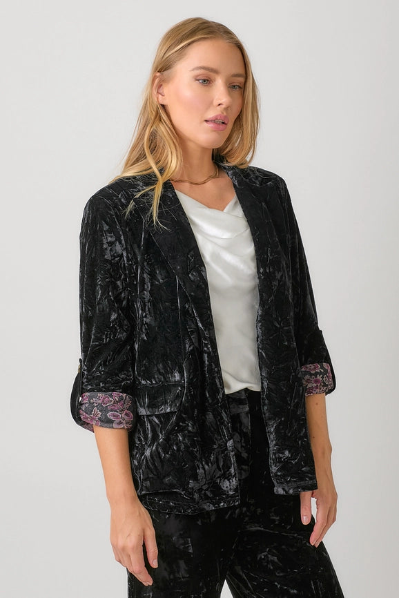 Rolled Sleeve Velvet Blazer Black-Blazer-Mystree-S-Urbanheer