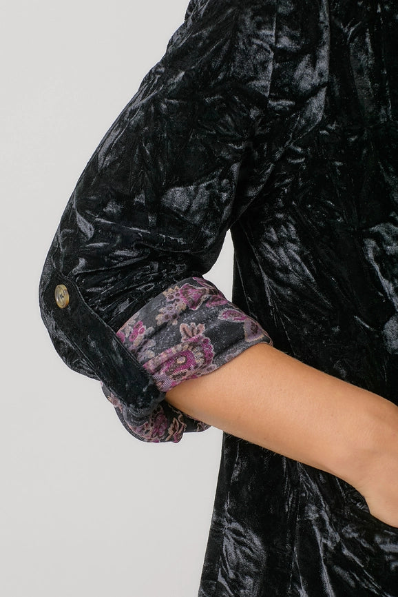 Rolled Sleeve Velvet Blazer Black-Blazer-Mystree-S-Urbanheer