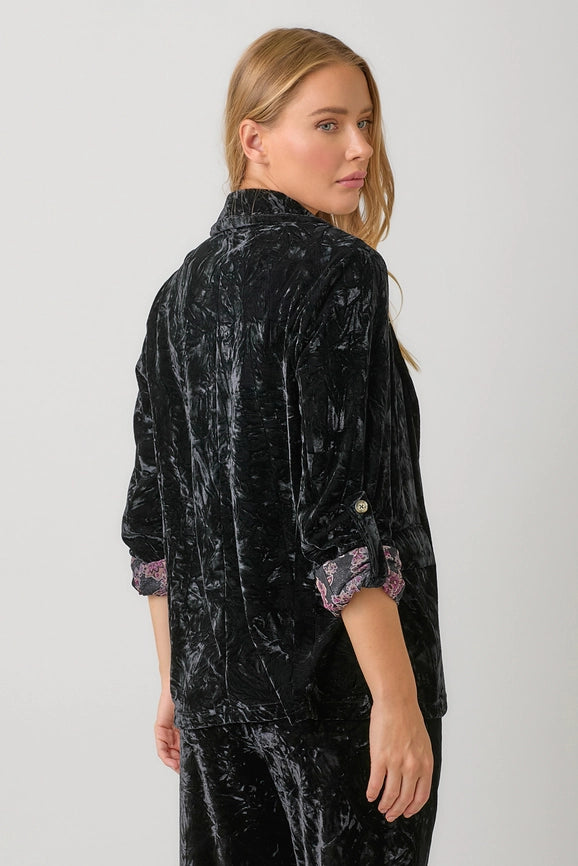 Rolled Sleeve Velvet Blazer Black-Blazer-Mystree-S-Urbanheer
