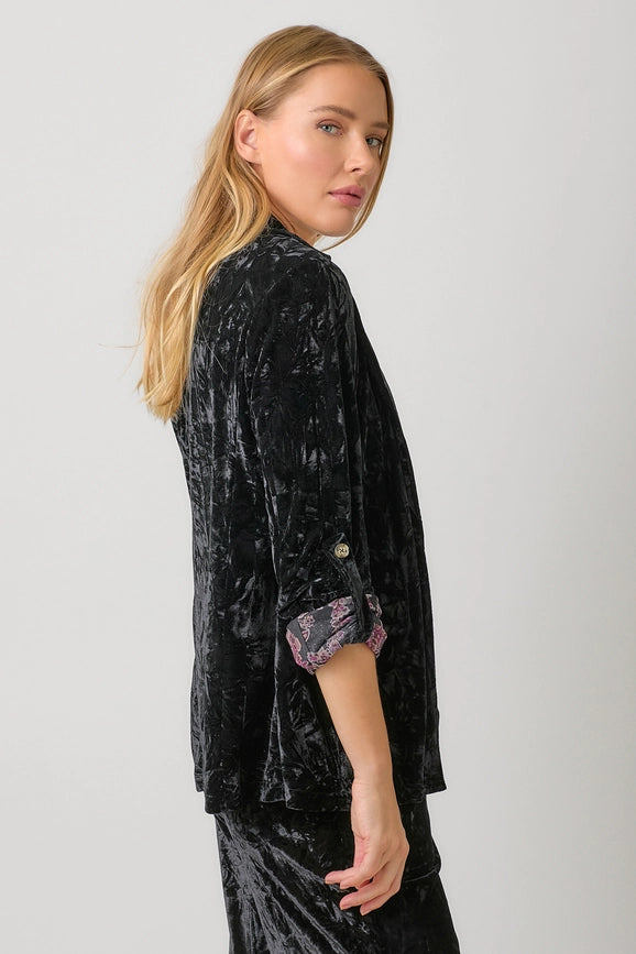 Rolled Sleeve Velvet Blazer Black-Blazer-Mystree-S-Urbanheer