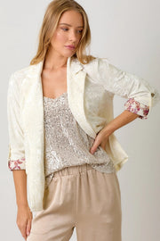 Rolled Sleeve Velvet Blazer Ivory-Blazer-Mystree-S-Urbanheer