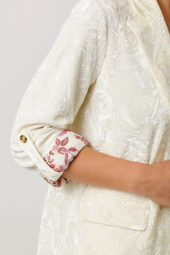 Rolled Sleeve Velvet Blazer Ivory-Blazer-Mystree-S-Urbanheer