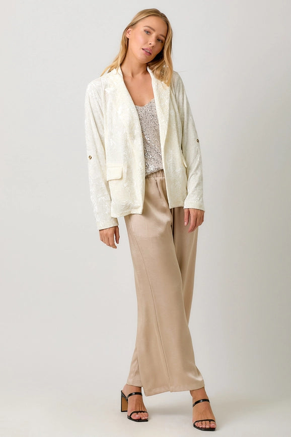 Rolled Sleeve Velvet Blazer Ivory-Blazer-Mystree-S-Urbanheer