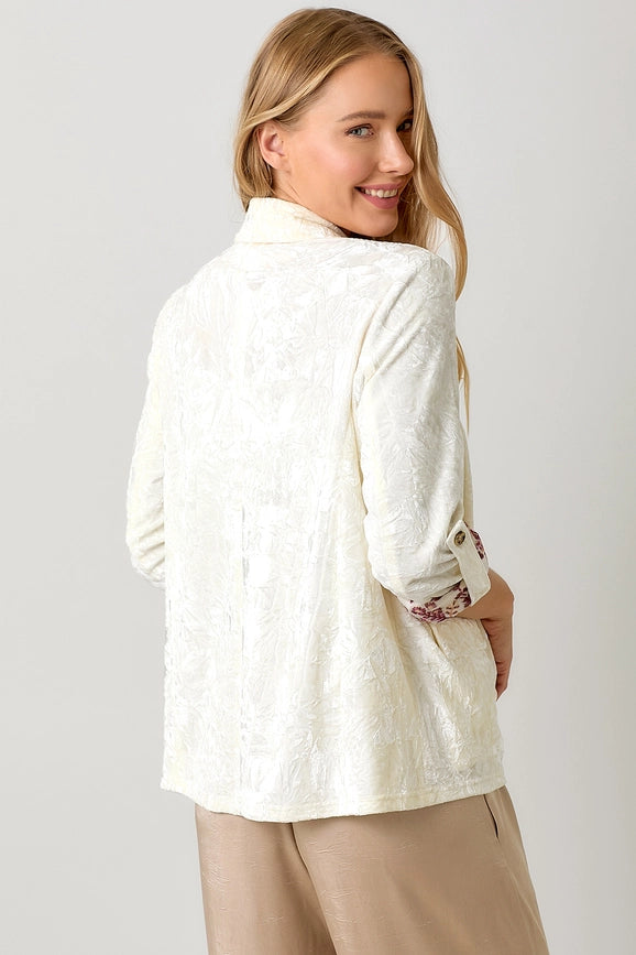 Rolled Sleeve Velvet Blazer Ivory-Blazer-Mystree-S-Urbanheer