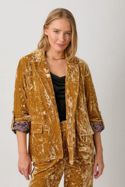Rolled Sleeve Velvet Blazer Scotch Gold-Blazer-Mystree-S-Urbanheer