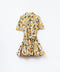 Romantic Dress with Waistband and Lemon Print and Short Sleeves-Dress-Q2-S-YELLOW-Urbanheer
