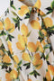 Romantic Dress with Waistband and Lemon Print and Short Sleeves-Dress-Q2-S-YELLOW-Urbanheer