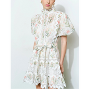 Romantic Floral Lace Mock Neck Mini Dress