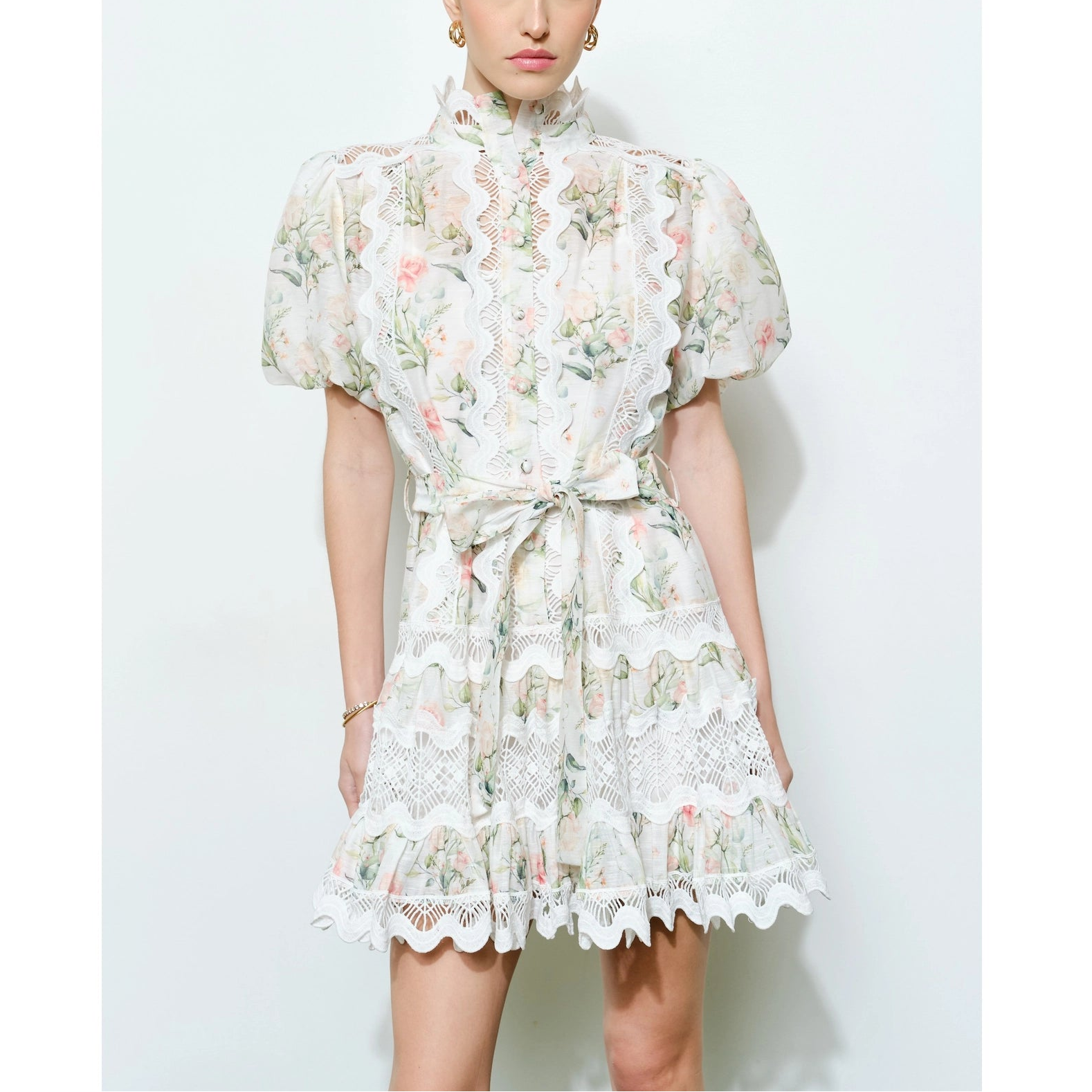 Romantic Floral Lace Mock Neck Mini Dress