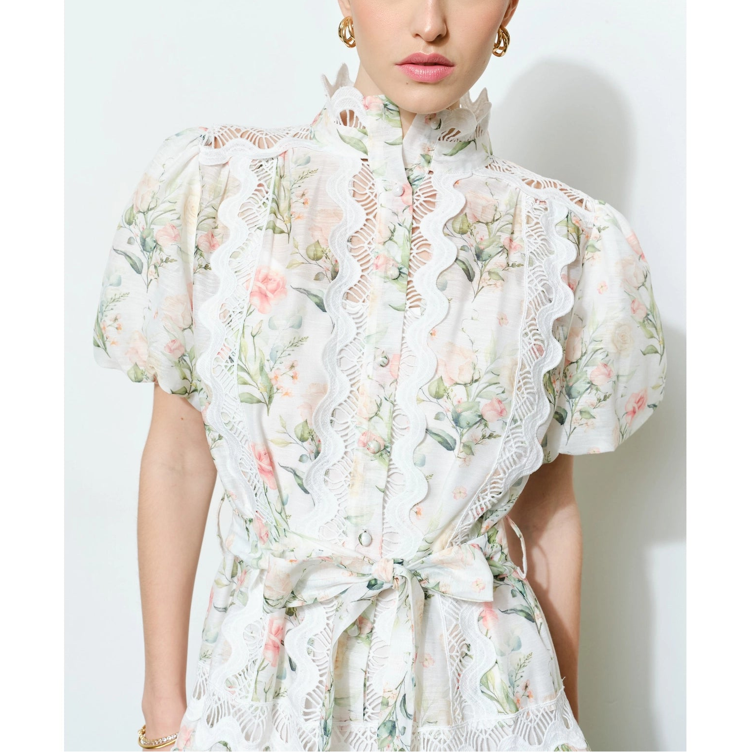 Romantic Floral Lace Mock Neck Mini Dress