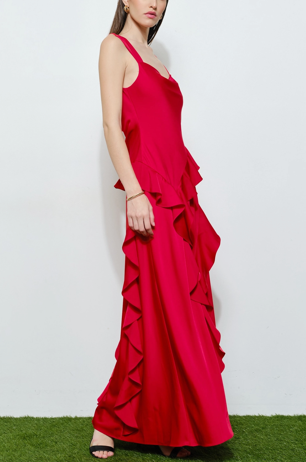 Romantic Soft Woven Sleeveless Slit Maxi Dress | Red