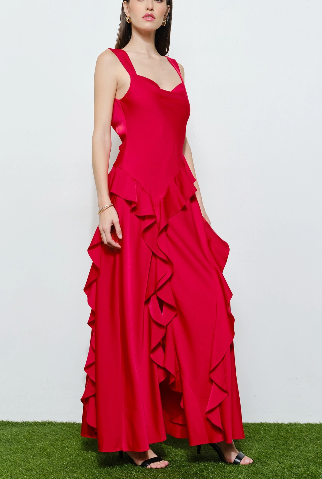 Romantic Soft Woven Sleeveless Slit Maxi Dress | Red