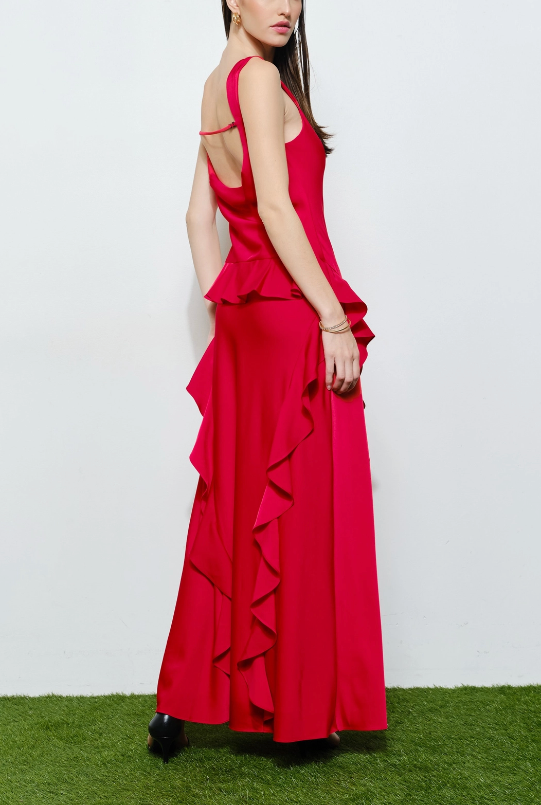 Romantic Soft Woven Sleeveless Slit Maxi Dress | Red