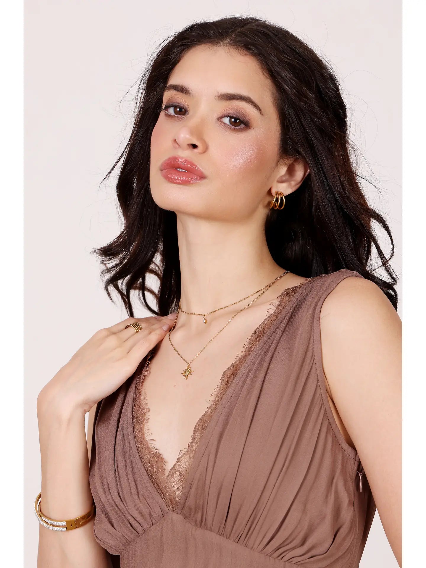 Ronnie Jumpsuit in Taupe with Lace Detail