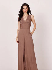 Ronnie Jumpsuit in Taupe with Lace Detail