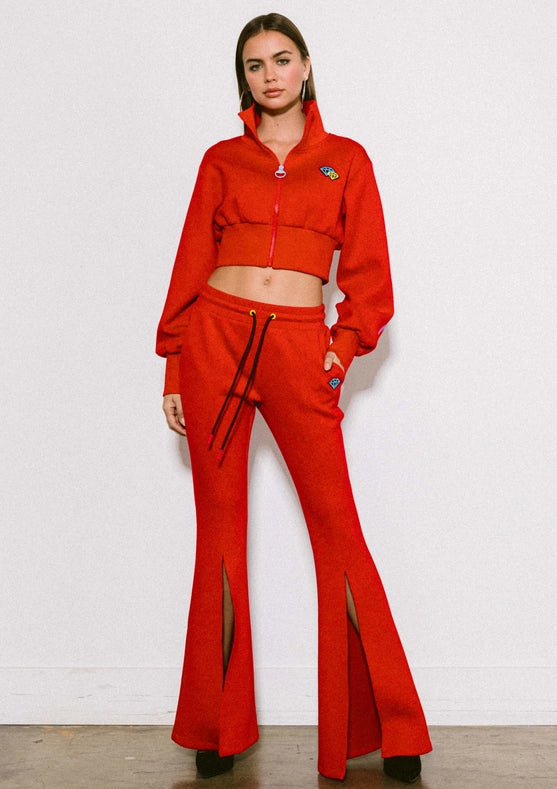 Rose Flare Leg Track Pants Red-Pants-Vibrant M.i.U-S-Red-Urbanheer