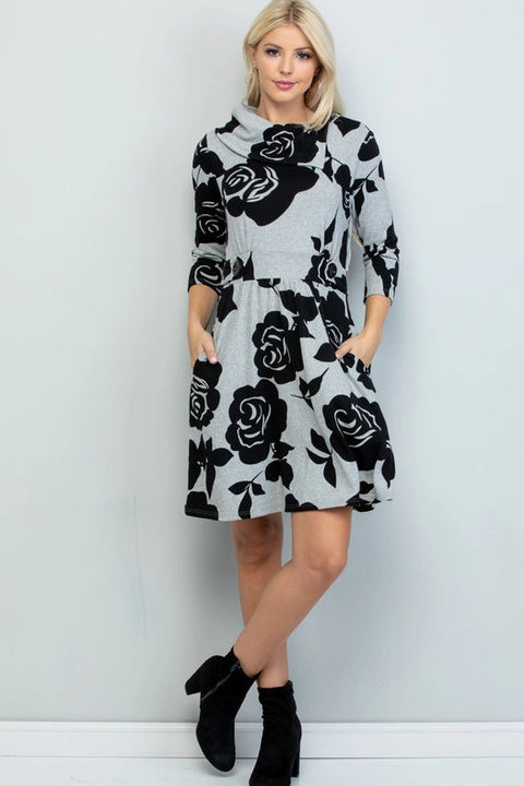 Rose Print Winter Tunic Dress-Dress-LA Soul-S-Urbanheer