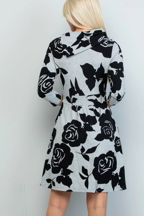 Rose Print Winter Tunic Dress-Dress-LA Soul-S-Urbanheer