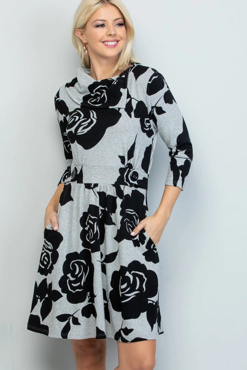 Rose Print Winter Tunic Dress-Dress-LA Soul-S-Urbanheer