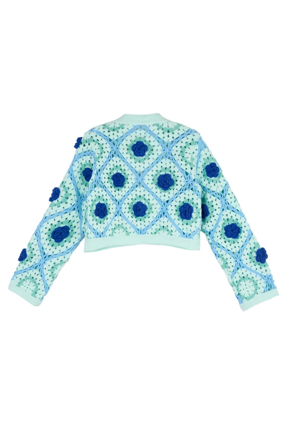 Rosette Crochet Cardigan Blue Multi-Cardigan-SAACHI-One Size-Blue Multi-Urbanheer