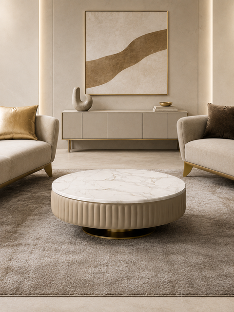 Round Marble & Steel Coffee Table