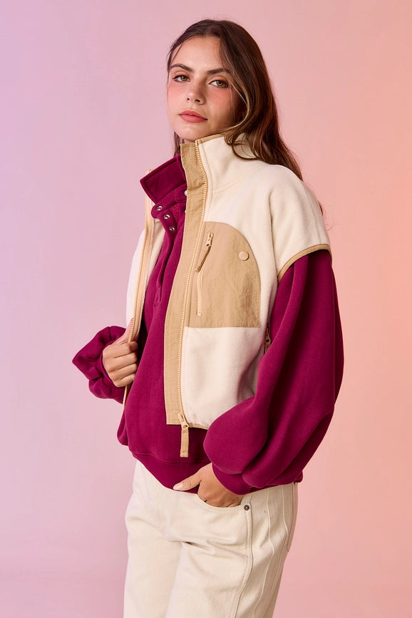 Ruby Oversized Fleece Vest Cream-Vest-Papermoon-S-Cream-Urbanheer