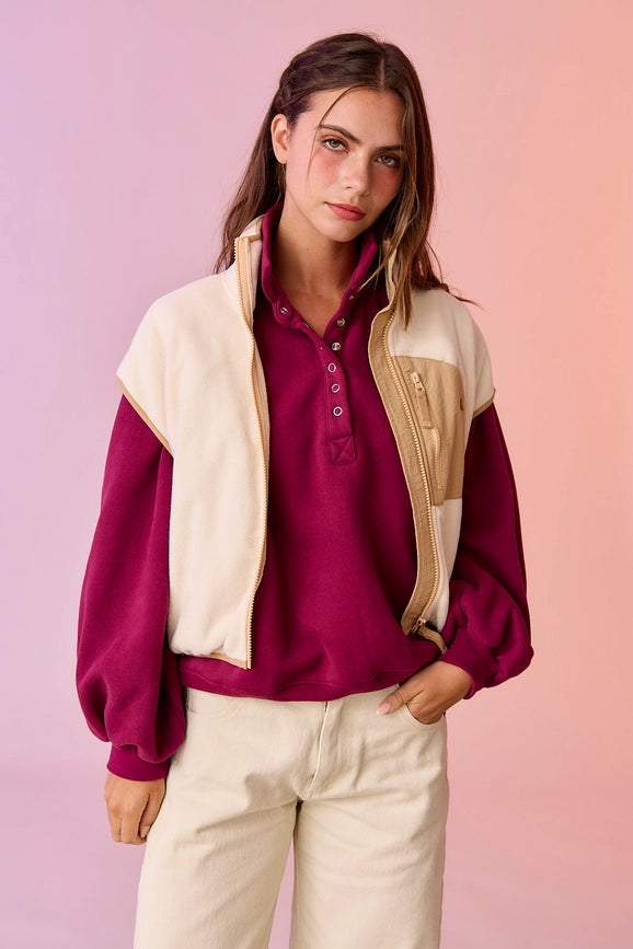 Ruby Oversized Fleece Vest Cream-Vest-Papermoon-S-Cream-Urbanheer