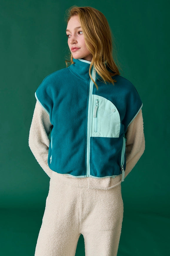 Ruby Oversized Fleece Vest Teal-Vest-Papermoon-S-Teal-Urbanheer