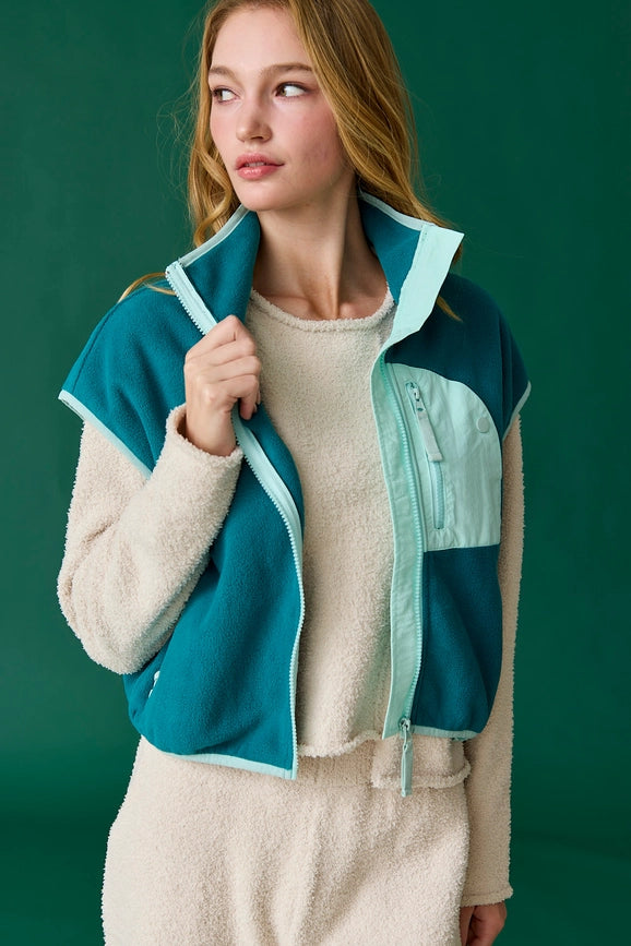 Ruby Oversized Fleece Vest Teal-Vest-Papermoon-S-Teal-Urbanheer