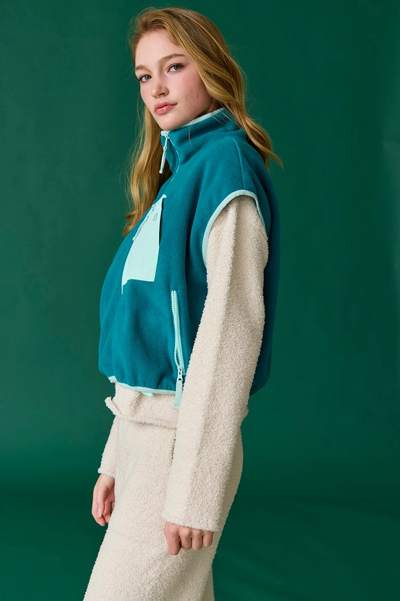 Ruby Oversized Fleece Vest Teal-Vest-Papermoon-S-Teal-Urbanheer