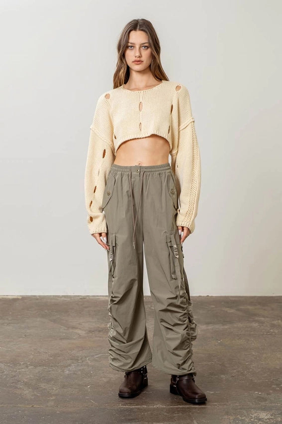 Ruched Bungee Cargo Pants-Cargo Pants-Moon River-XS-OLIVE-Urbanheer