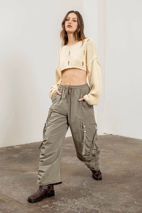 Ruched Bungee Cargo Pants-Cargo Pants-Moon River-XS-OLIVE-Urbanheer