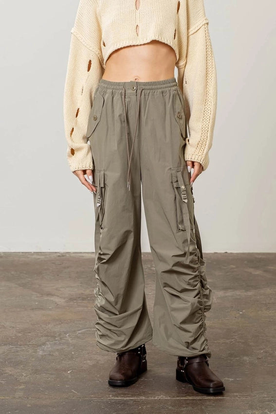 Ruched Bungee Cargo Pants-Cargo Pants-Moon River-XS-OLIVE-Urbanheer