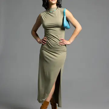 Ruched Midi Dress - Rose Dress