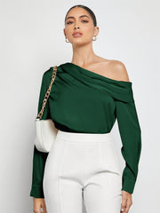 Ruched One Shoulder Long Sleeve Top-Street 360-Dark Green-S-Urbanheer