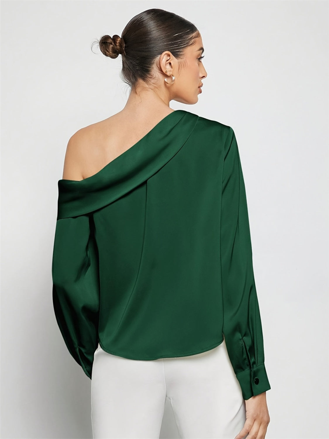 Ruched One Shoulder Long Sleeve Top-Street 360-Dark Green-S-Urbanheer