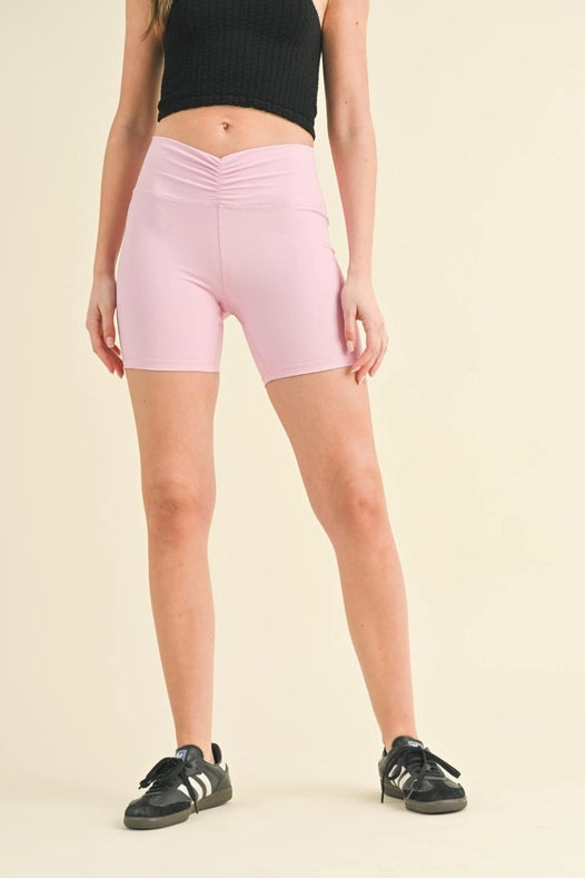 Ruched Waist Biker Shorts Pink