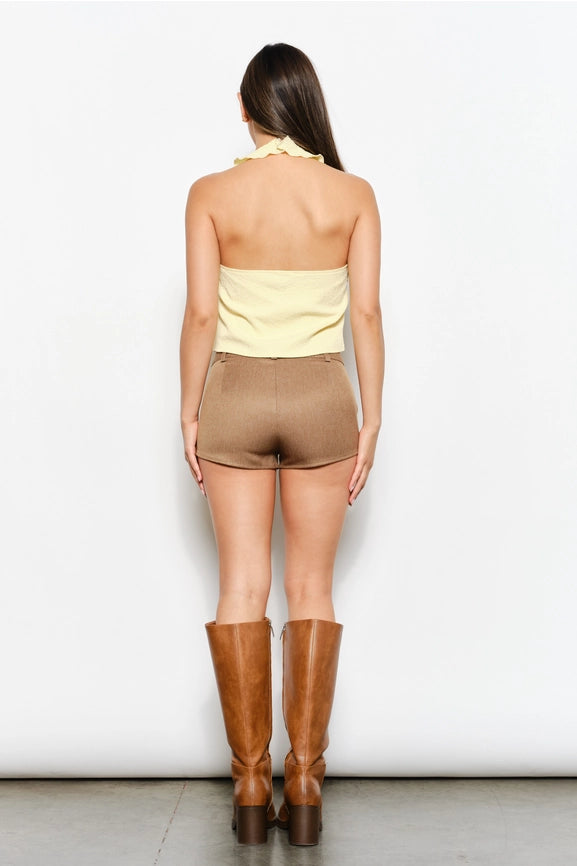 Ruffle Halter Neck Top LT Yellow-Top-Pretty Garbage-S-LT Yellow-Urbanheer