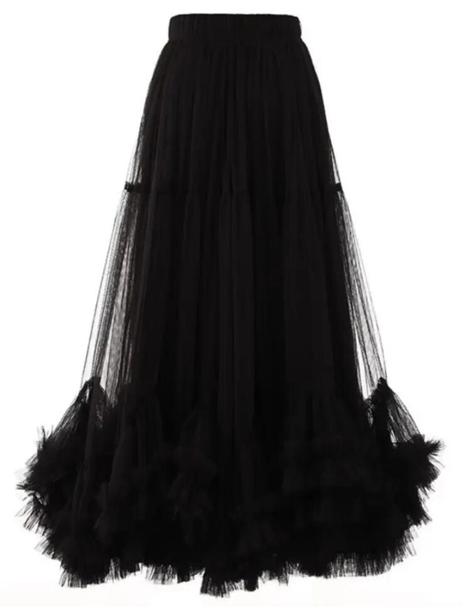 Ruffle Hem Tulle Skirt-Skirts-Luxe & Leather by Madonna & Co-S-Black-Urbanheer