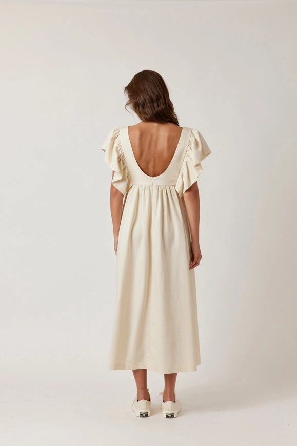 Ruffle Sleeve Midi Dress-Dress-amente-XS-Ecro-Urbanheer
