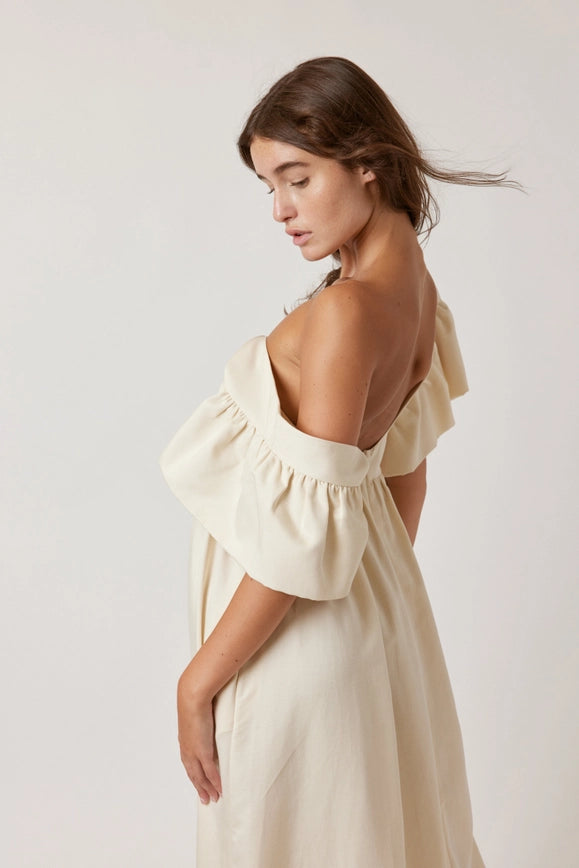 Ruffle Sleeve Midi Dress-Dress-amente-XS-Ecro-Urbanheer