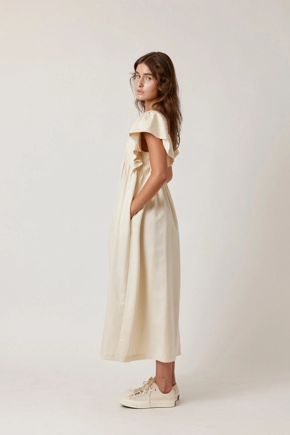 Ruffle Sleeve Midi Dress-Dress-amente-XS-Ecro-Urbanheer